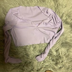 SHEIN lavender long sleeved top with lace detailing v-neck